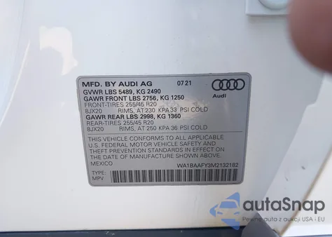 2021 Audi Q5 Premium Plus 45 Tfsi Quattro S Tronic из США, поврежденный, VIN WA1BAAFY3M2132182